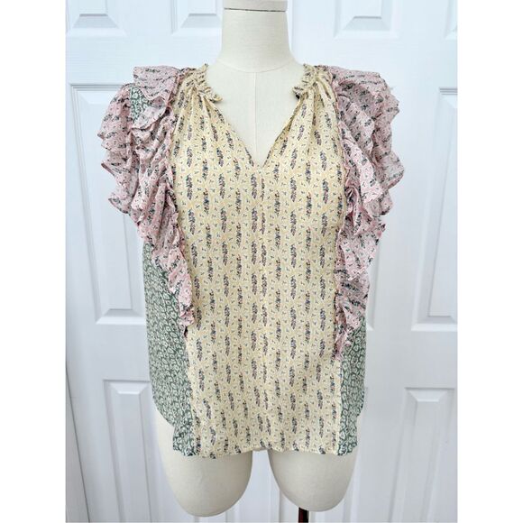 Rebecca Taylor Tops - La Vie Rebecca Taylor Womens Multicolor Pascale Ruffle Mixed Print Top Sz Large